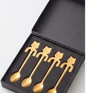 Cucharas Metálicas con Forma de Gato Dorado, Diseño de Dibujos Animados, Aptas para Lavavajillas, Juego de Cubiertos para Cenas Divertidas - Product Image 6