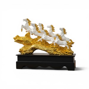 Luxury Handicraft Handmade 7 Running Horses Golden Polyresin Feng Shui Horse Figurine Decorative Home Dcor <b>Statue</b> - Product Image 1
