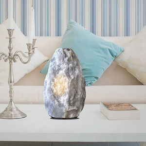 Lampe de table en sel gris de l'Himalaya OEM avec interrupteur et base en bois, lampe en sel rocheux gris naturel sculpté avec variateur d'intensité, vente en gros - Product Image 6