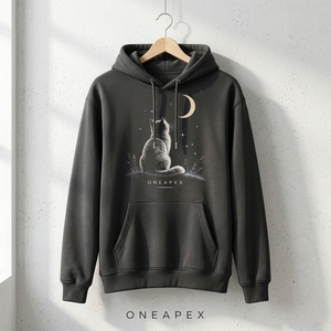 Sweat à capuche personnalisé pour homme, motif chat noir et lune, style streetwear décontracté, imprimé animal, vente en gros OEM ODM - Product Image 4