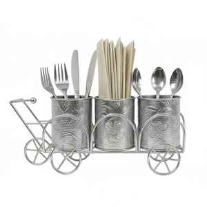 Stainless Steel Cutlery Holder <b>Stand</b> Gold Finish Spoon Fork Tissue Organizer Multi Compartment Decorative <b>Cycle</b> Table Rack - Product Image 4