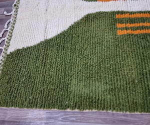 Hand Knotted Moroccan Green White Wool Eco-Friendly Anti-Slip Area Rug Fringe Geometric Pattern for Living Room Kids Office - Product Image 2