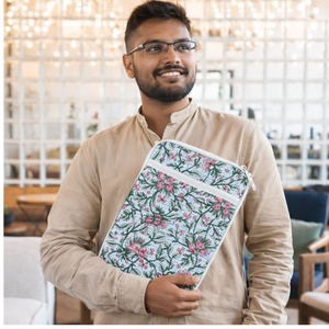Premium <b>Quilted</b> Cotton Zippered Laptop & Tablet Sleeve for Men Handmade Jaipur Block Print Durable Stylish Laptop <b>Protector</b> - Product Image 5