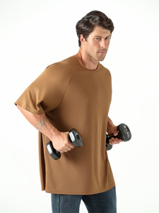 Plus Size Men's O-Neck Short Sleeve T-Shirt 198 Jersey Fabric Blank Design Casual Solid Color - Product Image 6