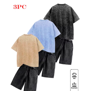 Men 2 Piece Casual <b>Set</b> Manufacturer Cotton Cargo Shorts T Shirt OEM ODM Custom Logo Bulk Acid Wash - Product Image 3