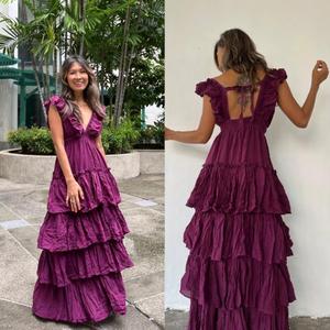 Vestido Boho con Volantes, Vestido de Novia Boho, Vestido Maxi con Capas Estilo Boho, Vestido con Capas Estilo Gitano, Vestido de Novia con Escote en V Profundo, Ropa de Resort, Vestido de Vacaciones - Product Image 5