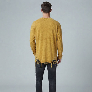 T-shirt Homme Vintage Délavé à Manches Longues, Coupe Oversize en Coton Épais, Col Rond, Style Streetwear, T-shirt Ample Délavé à l'Acide pour Homme - Product Image 2