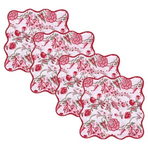 4 Pcs Square Scallop Napkins Set Cotton <b>Block</b> Print Fabric Washable - Product Image 5