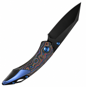 Navajas Plegables Azul-Negras con Mango con Patrón de Remolino Multicolor, Clip de Bolsillo Azul y Hoja Oscura para Corte Diario Práctico - Product Image 1