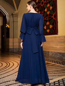 Robe de soirée en mousseline de soie AN12150 avec col en dentelle |   Robe de soirée élégante à motifs patchwork pour banquets et événements spéciaux - Product Image 2
