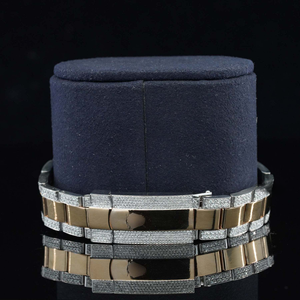 Reloj de Moda Unisex de Acero Inoxidable con Esfera Negra Gris, Detalles Dorados, Estilo Hip Hop, con Diamantes de Imitación, Movimiento Automático ETA - Product Image 3