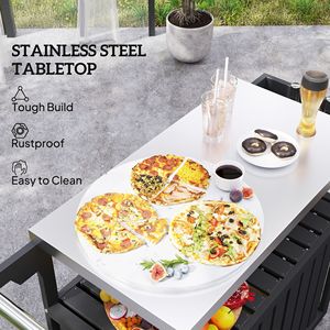 Carrello Bar da Esterno in Acciaio Inossidabile con Ruote e Isola Cucina in HDPE per Preparazione Cibo, Piano Nero - Product Image 4