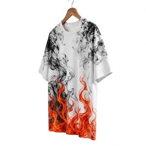 Men's Custom Color Oversized T-<b>Shirt</b> Short Sleeve O-Neck Digital Print <b>Flame</b> Pattern Streetwear Breathable 100% Polyester Jersey - Product Image 4