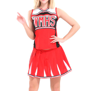 Uniforme de cheerleading pour adultes sans manches, jupe rouge et blanche avec logo WMHS imprimé sur le devant, en polyester - Product Image 6