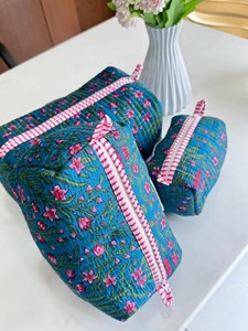 Vintage Style Durable Cotton Toiletry Bag Pattern 3-Piece Zipper Eco-Friendly Water Resistant Cosmetic <b>Case</b> Travel <b>Makeup</b> Pouch - Product Image 2