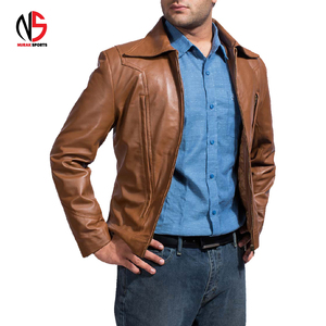Blouson moto homme en cuir véritable marron, respirant, coupe-vent, imperméable, coupe ajustée, style streetwear, avec logo frontal. - Product Image 3
