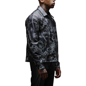 Veste d'hiver en cuir noir surdimensionnée à fermeture éclair, coupe ample, en cuir épais rembourré en coton, entièrement brodée, personnalisée OEM - Product Image 5
