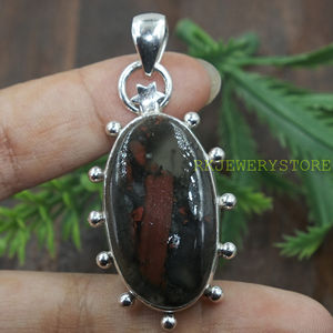 Pendentif ovale en pierre de sang naturelle, argent sterling 925, bijoux en pierres précieuses faits à la main, cristal de guérison, pendentif statement, cadeau unisexe - Product Image 5