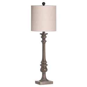 Lampe de table en bois traditionnelle avec abat-jour en lin beige, ampoule LED E26, commande par interrupteur, décoration de salon - Product Image 1