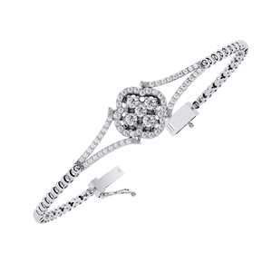 Women's 925 <b>Silver</b> Rhodium Plated Moissanite <b>Bracelet</b> Round Brilliant Cut Flower Design Claw Setting Classic Wedding <b>Bangle</b> - Product Image 2