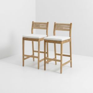 Tabouret de comptoir côtier moderne, structure en bois, dossier en corde, coussin amovible, finition naturelle, vente en gros directe usine, export FCL en vrac - Product Image 3