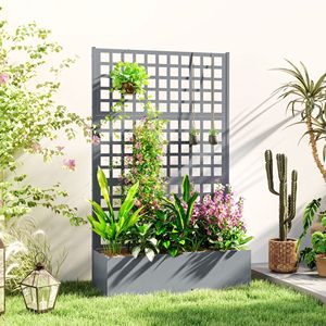 Fioriera Rialzata Grigia Zincata 43 X 16 X 70 con Traliccio per Piante Rampicanti e Ortaggi - Product Image 2