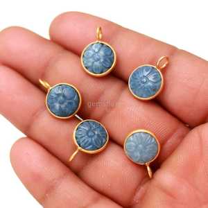 Natural Blue Opal Flower Pendant 925 Sterling <b>Silver</b> Gemstone Jewelry Hand Carved Blue Opal <b>Charm</b> Natural Stone Pendant Jewelry - Product Image 5