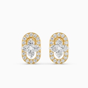 Pendientes Clásicos de Oro Amarillo con Diamantes, Corte Brillante Redondo, Diseño Floral, Engaste de Garra, Joyería de Boda para Mujer - Product Image 1