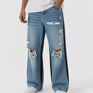 Novedad 2025: Ropa Casual con Paneles Laterales Negros, Diseño Apilado, Peso Medio, Impresión por Transferencia Térmica Personalizada, Bordado y Estilo Urbano Desgastado - Product Image 4