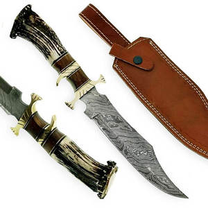 Custom Handmade Damascus Steel with <b>Bone</b> <b>Handle</b> Fixed Blade <b>Knives</b> Outdoor Camping <b>Knife</b> with Leather Sheath - Product Image 4