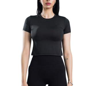 Women Slim Fit Crop Top Short Sleeve Crew Neck T Shirt Stretch Gym Fitness <b>Running</b> Yoga Top Tight Activewear Stylish Sports Tee - Product Image 5