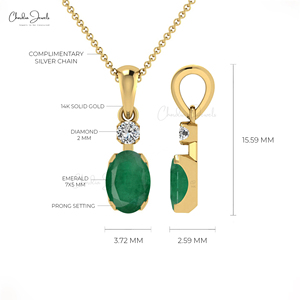 Wholesale Seller Genuine 7x5mm Oval Cut Emerald & Diamond Accent <b>Pendant</b> 14k <b>Solid</b> <b>Gold</b> Birthstone <b>Pendant</b> For Wedding Gift - Product Image 4