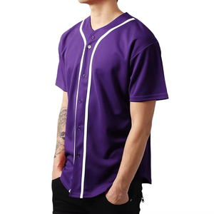 Maillot de baseball violet pour homme, manches courtes, boutonné, couleur unie, respirant, polyester, coupe classique, toutes saisons, vêtements de sport pour adultes - Product Image 5