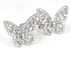 Butterfly <b>Stud</b> Earrings 925 Silver Diamond <b>Emerald</b> Cut Women's Luxury Fine Jewelry - Product Image 1