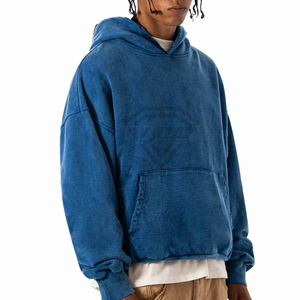Custom Heavyweight Acid Wash Blue Oversized Drop Shoulder Hoodie Blank Streetwear Crop <b>Pullover</b> <b>Men</b> Premium French Terry Hoody - Product Image 6