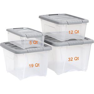 Set 10 5 Quart Clear/Grey Plastic Storage Bins <b>Boxes</b> <b>Secure</b> Latching Lids Stackable Organization for Efficient Space Management - Product Image 4