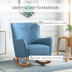 Poltrona Relax in Stile Moderno, Sedia a Dondolo in Legno Resistente con Accenti Blu, Design Moderno - Product Image 4
