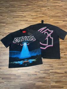 <b>Men's</b> <b>Black</b> Short Sleeve T-<b>Shirt</b> with Blue Graphic Print O-Neck Oversized <b>Fit</b> 100% Cotton Knitted graphic tshirt - Product Image 2