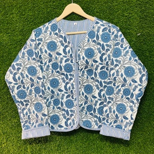 Handmade <b>Quilted</b> Cotton <b>Jacket</b> <b>Women</b> Block Print Floral Tie Front <b>Jacket</b> <b>Lightweight</b> Boho Casual Layering Coat Ethnic Outerwear - Product Image 5