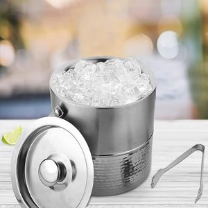 Cubo de Hielo de Acero Inoxidable Martillado Premium con Tapa y Pinzas, Enfriador de Vino y Champán de Doble Pared Aislado para Bares y Fiestas - Product Image 1