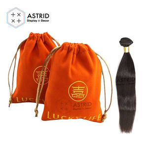 Sac d'extension de cheveux pour perruque de vêtements floqués en velours avec logo de taille personnalisée pour salon de coiffure - Product Image 1