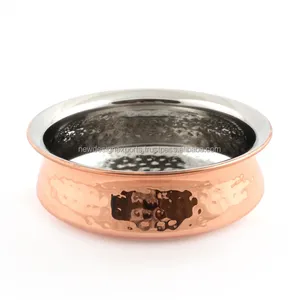 铜钢印度餐碗铜不锈钢锤击汉迪印度菜肴供应有黄铜手柄的Kadai