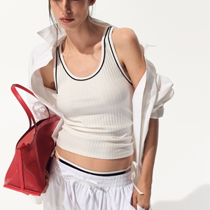 Women's <b>Cropped</b> Solid Tank <b>Tops</b> 100% Cotton Seamless Street Wear Loose Fit Stretch Rib Knit Sleeveless Sporty O-Neck Collar - Product Image 3