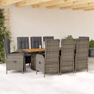 Juego de Comedor de Jardín de Ratán PE Gris con Reposabrazos Ajustables Grandes, Muebles de Patio - Product Image 1