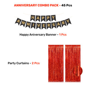 Kit Combinado Rojo Premium de Aniversario Feliz |   45 globos metálicos rojos dorados |   Globo de aluminio con forma de botella de champán y copa de vino - Product Image 3