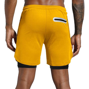 Men's Yellow Quick Dry Running Shorts With Compression Liner Drawstring Waist Athletic Gym Workout Fitness Sports Shorts - Product Image 2