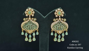 08202Vintage Kundan <b>Dangle</b> <b>Earrings</b> <b>Gold</b> Plated Brass Drop <b>Earrings</b> Moissanite Jewelry for Wedding Women Party wear - Product Image 5