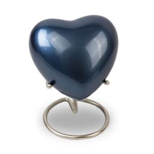 Blue Gray Ceramic With Silver Heart Accent Adult <b>Memorial</b> <b>Keepsake</b> Custom Design Heart Shaped Cremation Urn For Human Ashes - Product Image 5