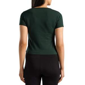 Camiseta Deportiva Personalizada para Mujer, Verde Oscuro, Corte Ajustado, Manga Corta, Cuello Redondo, Elástica, para Gimnasio, Fitness, Yoga, Transpirable - Product Image 4