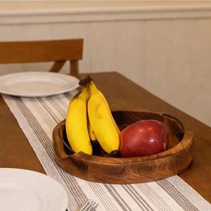 Bandeja Redonda Moderna de Nogal para Servir con Asas de Metal Negro, Decoración Minimalista para Mesa, Bandeja Redonda de Lujo para Mesa de Centro, Madera Maciza - Product Image 6